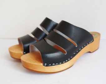 Black 60s DEADSTOCK Vintage Clogs // L.F. Fodtøj // Size 37 // Made In Denmark