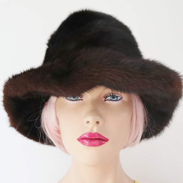 Beautiful Brown Mink Fur Hat With Brim // Real Fur // Made In Sweden