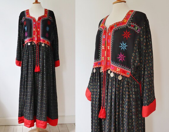 Hand Embroidered Ethnic Kuchi Afghan Maxi Dress Wi