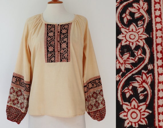 Vanille Colored 90s Hippie Top // Red Brown/Black