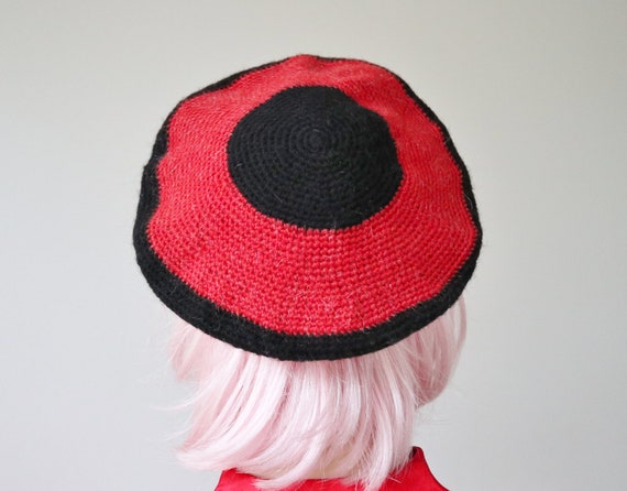 Red/Black Beret Hat // Hand Chrocheted