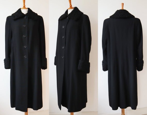 Gorgeous 40s Black Wool Coat // Persian Lamb Coll… - image 2