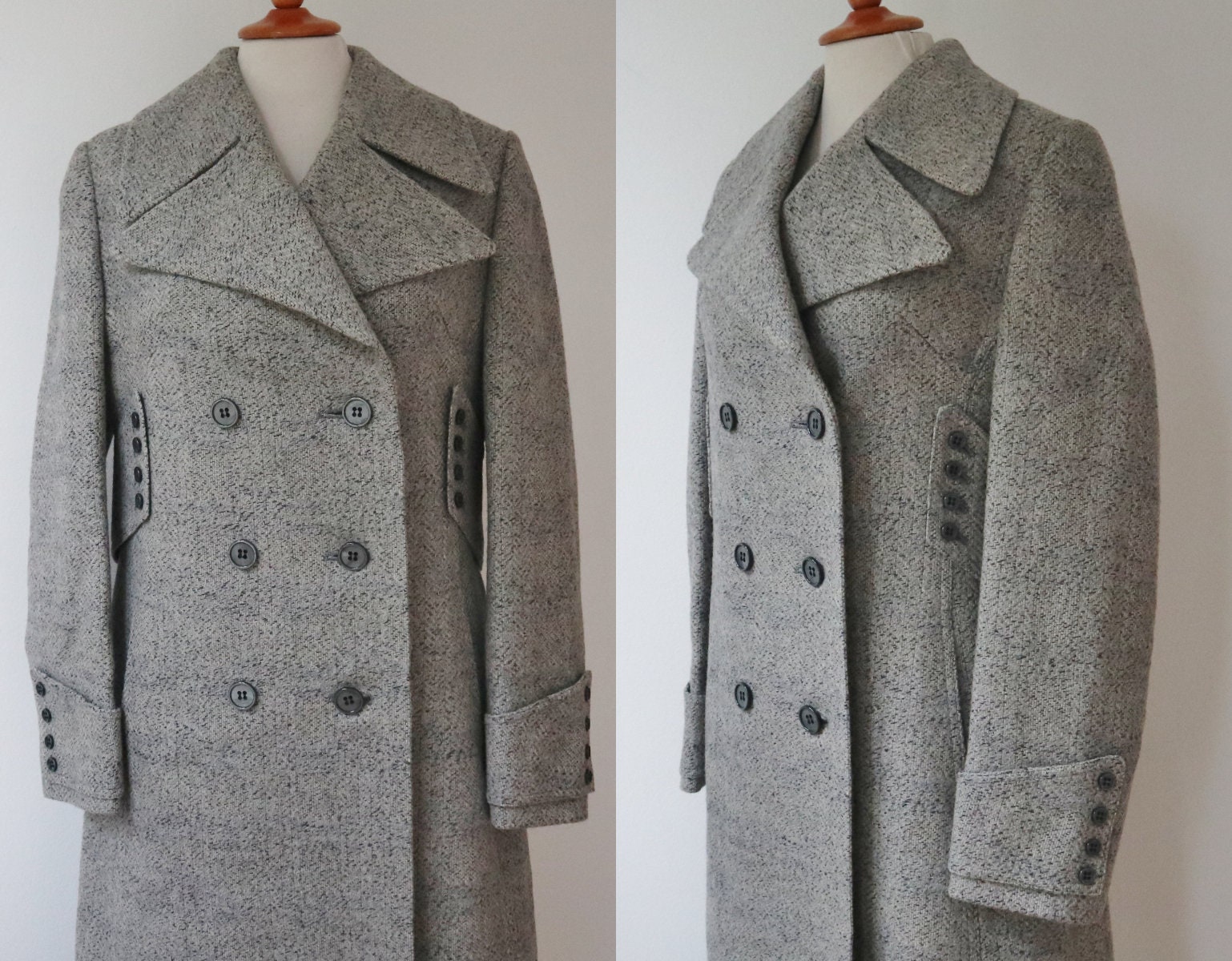 Gray 70s DEADSTOCK Vtg. Wool Blend Coat // Woven Belted Coat