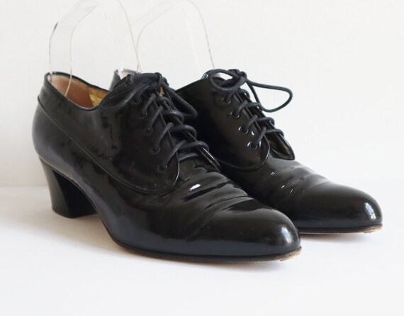 Black 80s90s Patent Leather Vtg. Lace up Pointed Shoes Walter