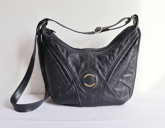 Blue 80s Vintage Leather/Vegan Bag // Shoulder Bag