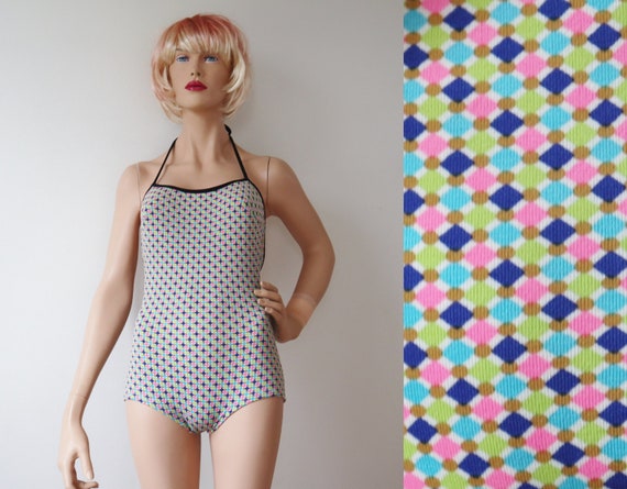 Multicolored Black/White Vtg. Swimsuit With Graph… - image 1