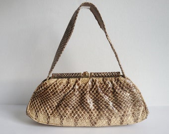 50s Vtg. Reptile Top Handle Bag // Snake Bag With Golden Closure