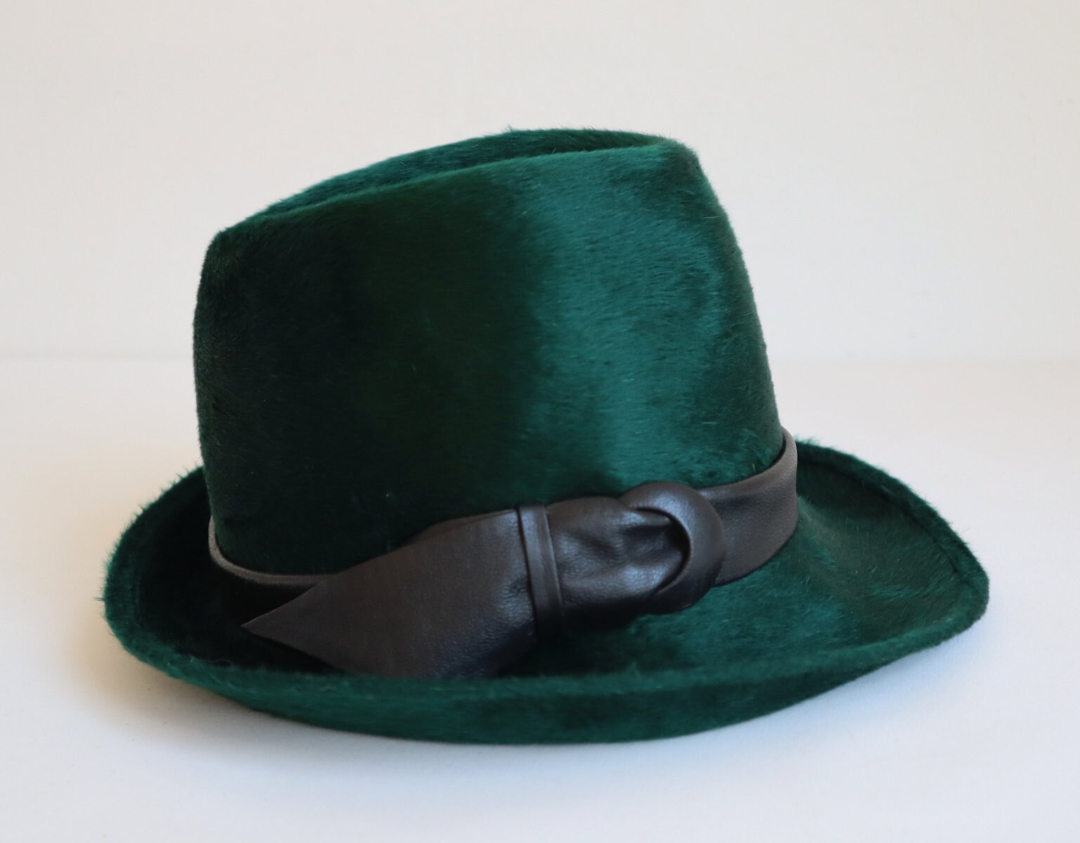 Cool Green Fuzzy VTG. Hat with Black Leather Hatband \u0026 Buckle // Hut-Breiter // Size 54 // Made in Germany