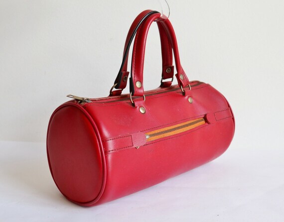 Red 60s Vintage Vegan Top Handle Bag // Rare Bag /