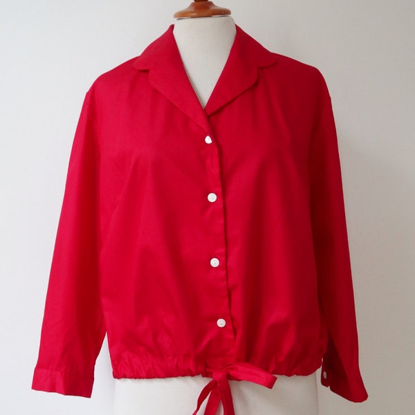 Red DEADSTOCK 50s60s Vintage Blouse With Tie Band // Colibri Blusen // 3/4 Sleeves // Peter Pan Collar// Size 44 // Made In Denmark