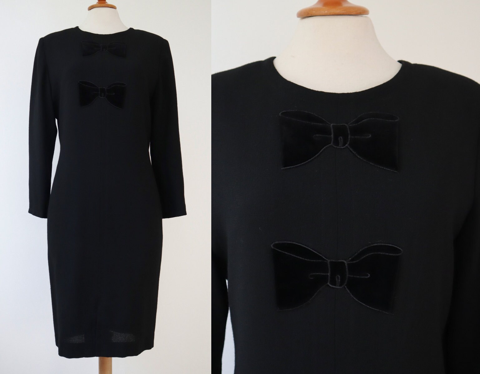 Classic Black GIVENCHY Wool Vtg. Dress With Velvet Bows