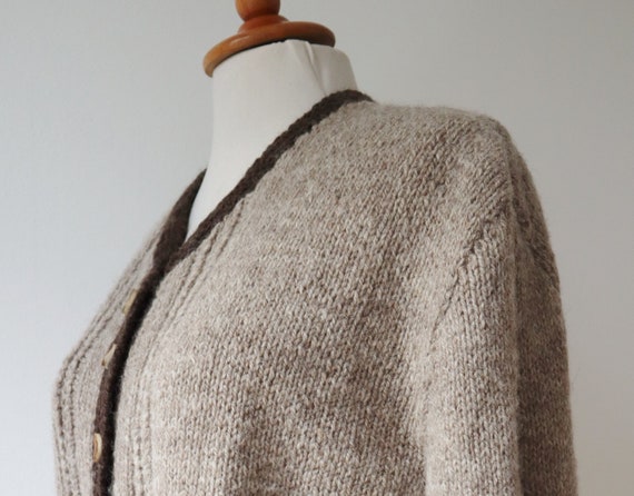 Beige/Brown Hand Knitted Vtg. Wool Cardigan // Kn… - image 6