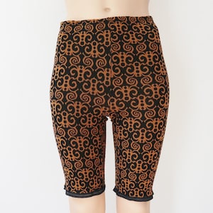 Black 60s Lingerie Pants/Shorts With Brown Graphic Print // Size M // Made In Denmark
