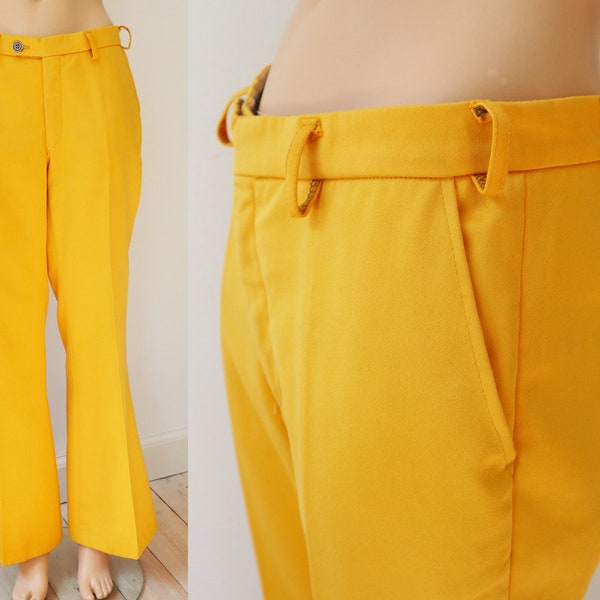 Yellow 70s  Vtg. Mens Flare Pants  // Polyester/Viscose // Size M // Unisex // Made In Europe