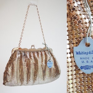 Bolso de malla metálica de los años 60 con billetera y espejo de Whiting & Davis // Bolso de cóctel // Hecho a mano en EE. UU.