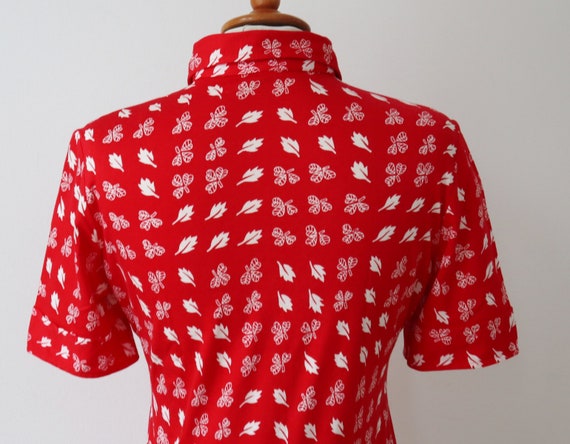 Red/White 70s Fitted Vintage Blouse With Leaf Pri… - image 7