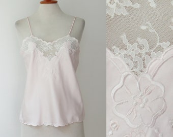 Pink Lingerie Strap Top With White Lace Top // Sara Beth // Polyester // Size S // Made In Philippines