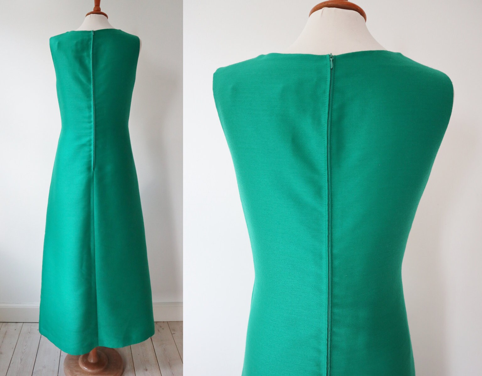 ELDERGROVE ~ INCREDIBLE LATE 1960S MEDIEVAL GREEN VELVET MAXI DRESS