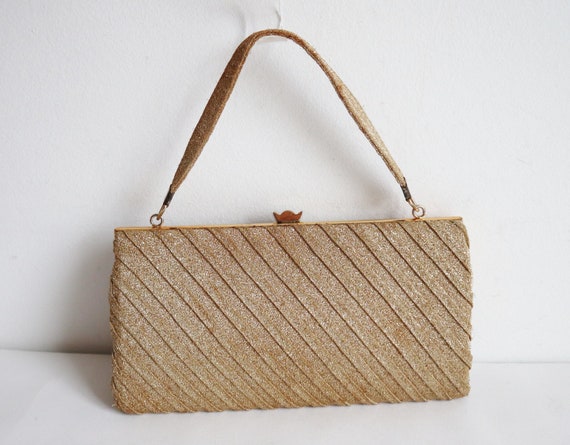 Golden 60s Vtg. Evening Bag // Top Handle Bag