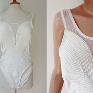 Traje de baño vintage blanco semitransparente // Tesini // Talla EU 36 - Talla US 6