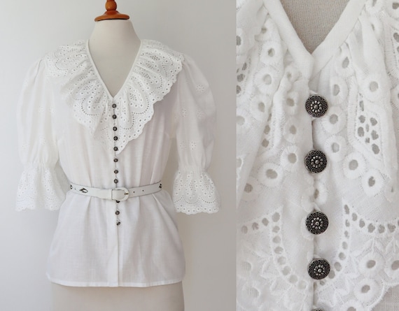 White Vtg. Blouse With Broderie Anglaise // Perry