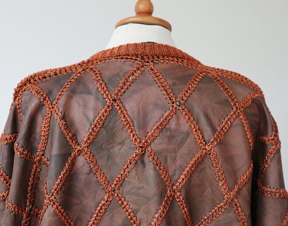 Brown 80s Leather/Knit Patch Work Cardigan //Batw… - image 7