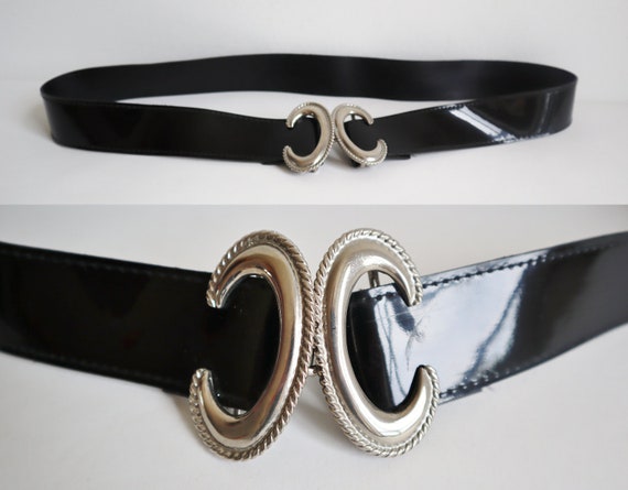 Black 80s Vinyl Vtg. Belt  // Adjustable Belt // … - image 2