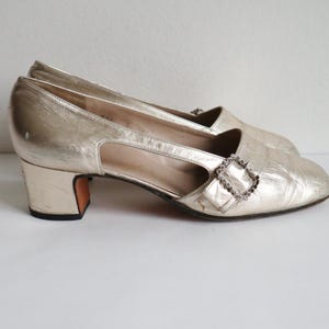 Golden Leather Shoes With Rhinestone Buckle // Confort  // Size 38 // Made In Italy