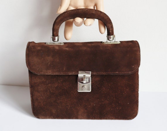 Brown 60s Vtg. Suede/Patent Leather Top Handle Ba… - image 1