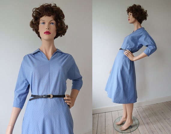 Lovely Light Blue 60s Vintage Dress // Cotton Wit… - image 4