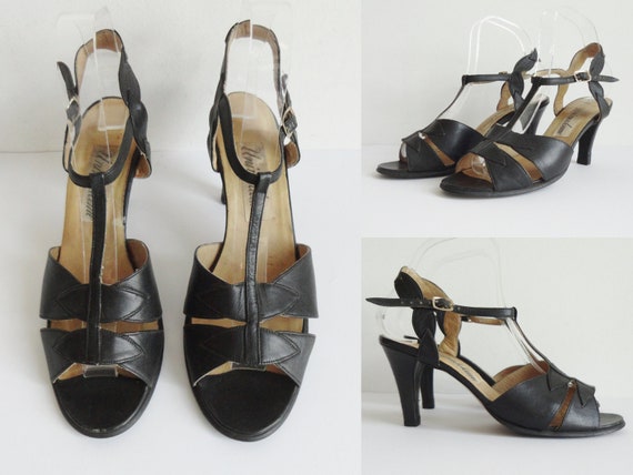 Black 70s Leather Shoes With Anklestrap // Unimad… - image 2