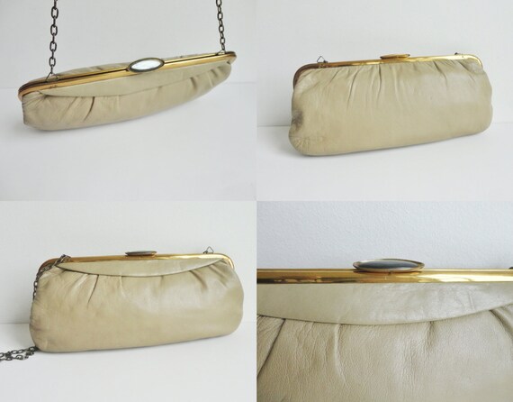 Precioso color arena anos 60 Vtg. Bolso de hombro embrague de cuero Cierre dorado verde y correa de cadena dorada Etsy Espana