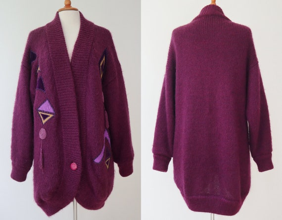 Heather Colored 80s Mohair Vtg. Cardigan With Fab… - image 2