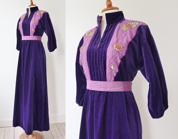 The Crescent~ stunning one of a kind 70s blue velvet maxi dress