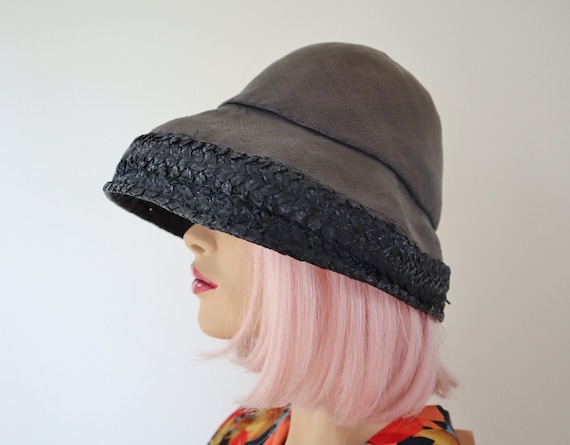 Black 30s 40s Summer Hat // Big Brim // Size 58/60 - image 2