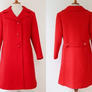 Red 60s Vintage Wool Coat With Golden/Red Buttons & Stitching // Size M