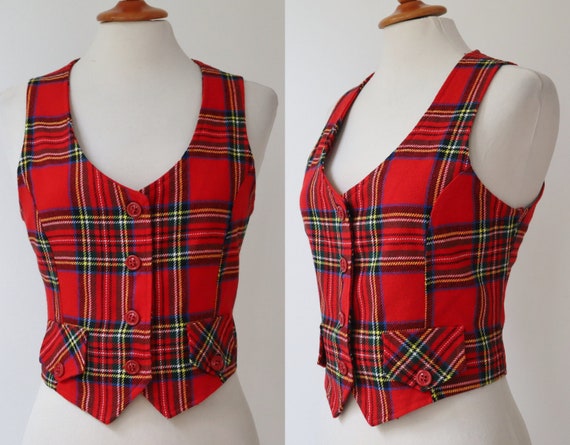 Red 60s Check Vtg. Vest // Womens Vest