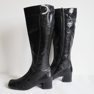 Black 60s Gogo Boots With Silver Buckle // Peter Kaiser // Size 37