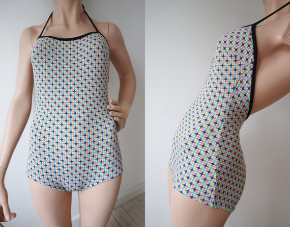 Multicolored Black/White Vtg. Swimsuit With Graph… - image 5