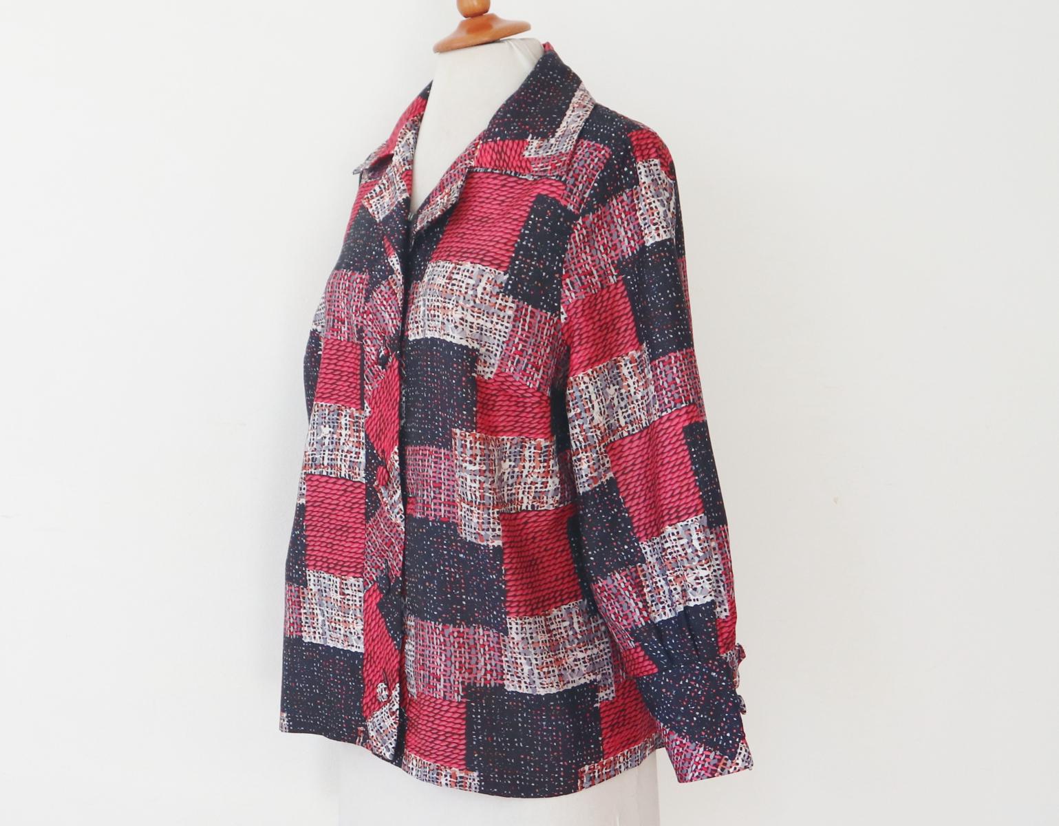 50s60s Lady Shirt With Different Patterned Checkered Pattern