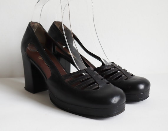 Black 70s Platform Shoes With Side/Front Cut Outs
