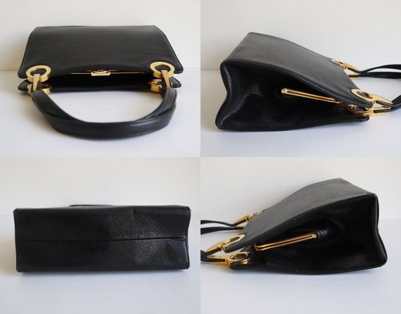 Black Vtg. Top Handle Bag With Golden Closure // … - image 7