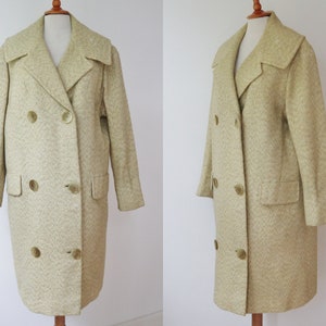 Yellow 50s60s Vtg. Tweed Coat With Big Buttons // Loose Fitted Wool Coat // Big Collar // Size M/L