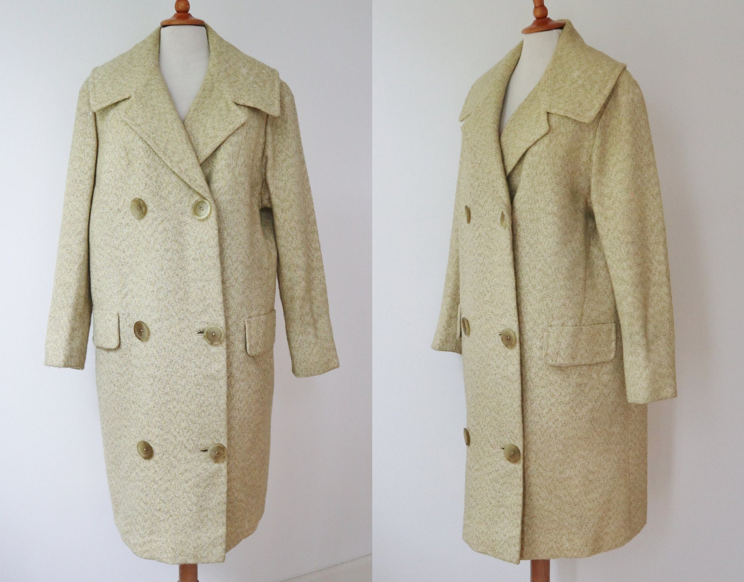 Yellow 50s60s Vtg. Tweed Coat With Big Buttons // Loose Fitted