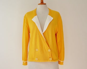 Yellow MONDI Knit Cardigan With White Collar // Cotton/Acrylic // Size 42 // Made In Germany