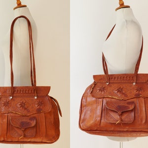 Large Tooled Moroccan Vintage Leather Shoulder Crossbody Bag