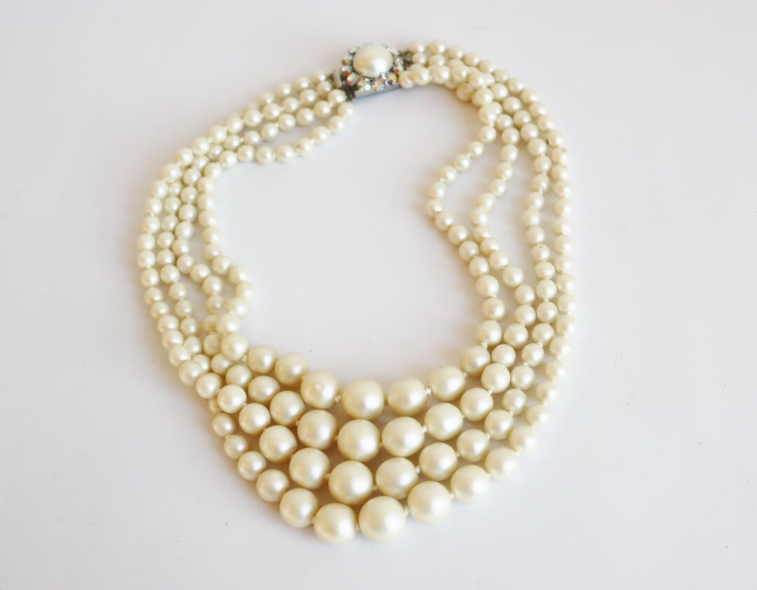 Collier Ancien En Perles Carrées Ivoire Décroissantes - Fermoir à Vis, Occasion Excellent état