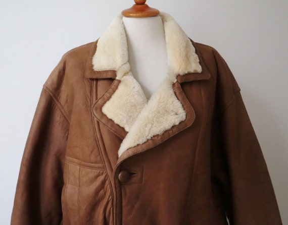 Brown 70s 80s Mens Leather/Sheepskin Vintage Jack… - image 4