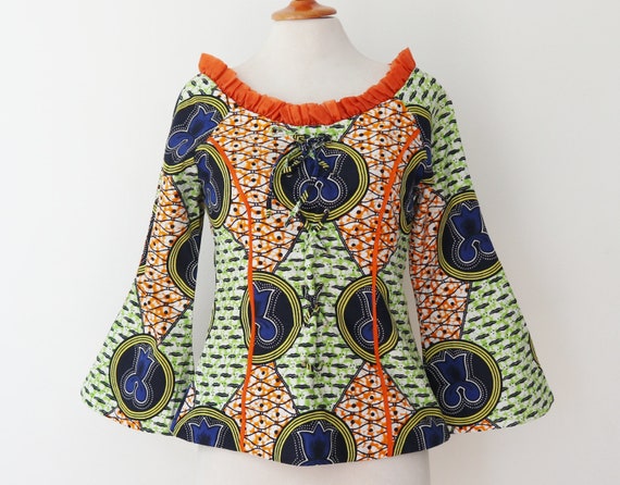 African Vtg. Blouse With Ruffles/Front Lace Up In… - image 1