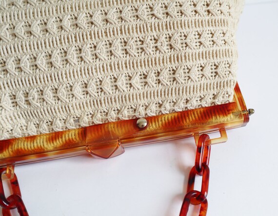 Stunning Ivory 60s Knotted Bag With Cognac Brown … - image 10